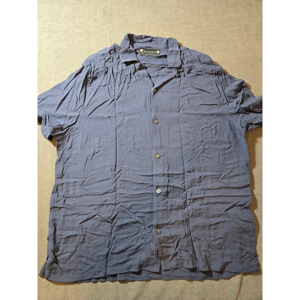 All Saints Shirt Mens Extra Large Button Up Relaxed Fit Casual Viscose Blue